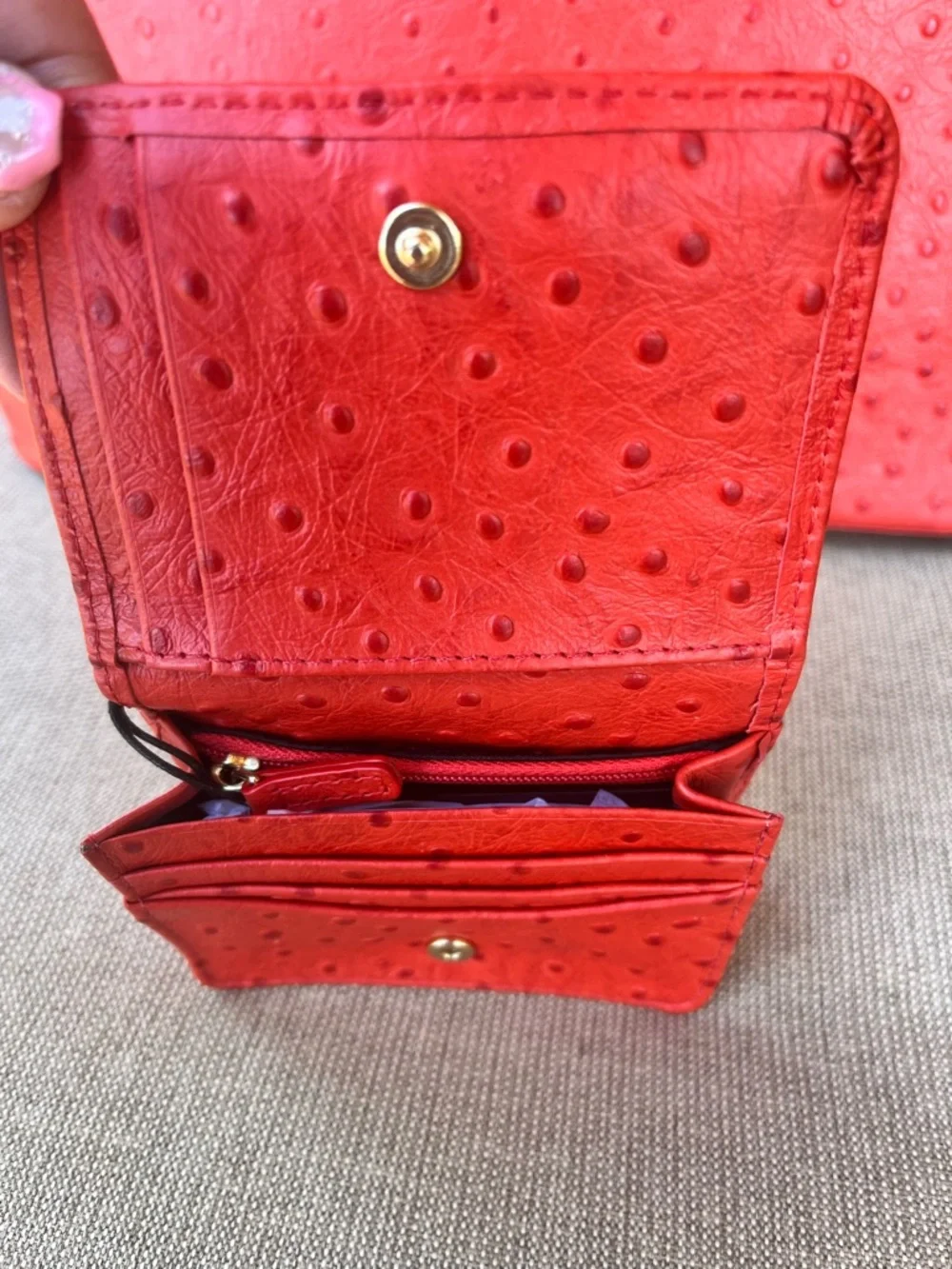 NWT Brahmin SET FLAME ALLOVER OSTRICH Medium Asher & MiNI KAY Wallet